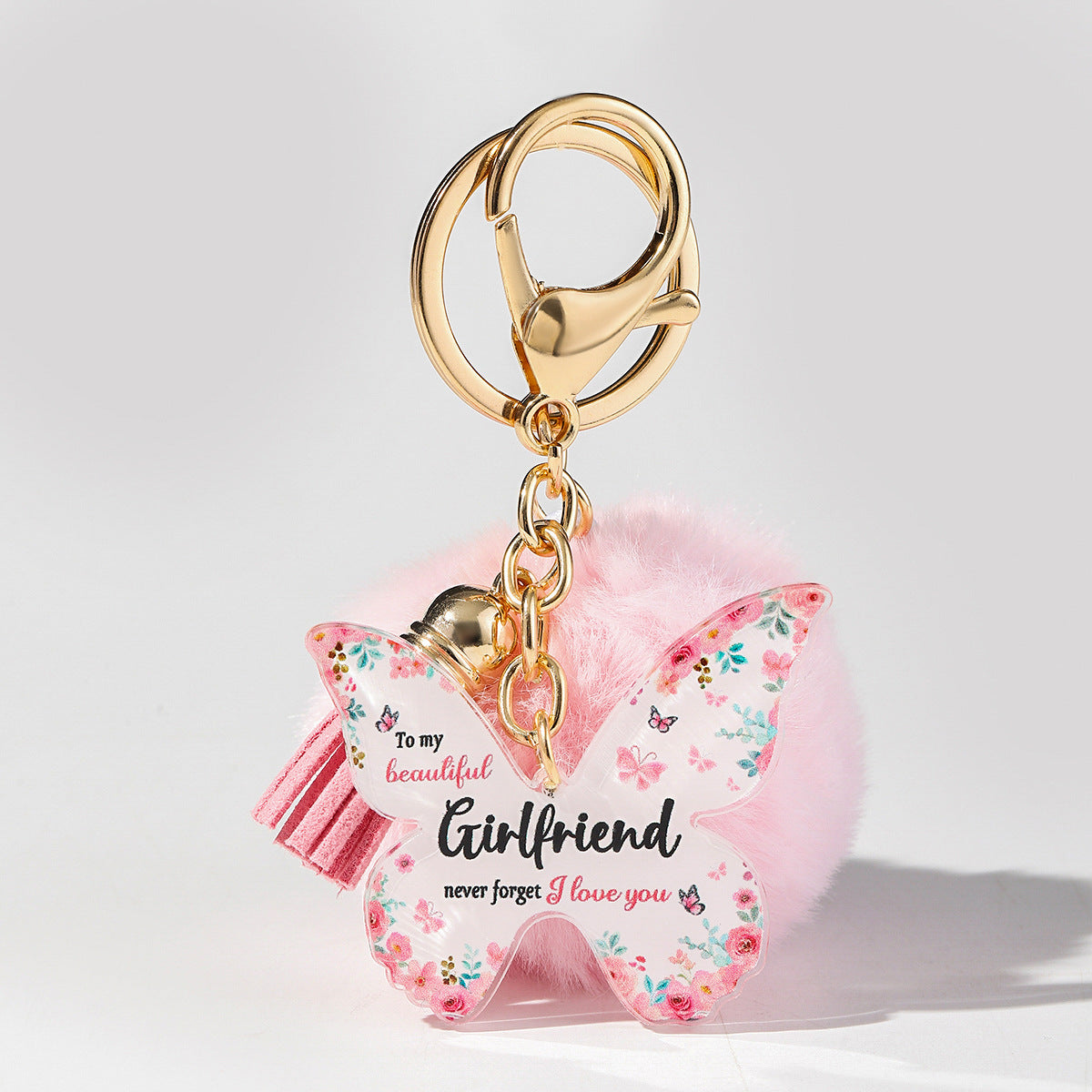 Wholesale Floral Butterfly Keychain Unique Plush Pom Poms and Tassel Gifts for Mom and Grandma